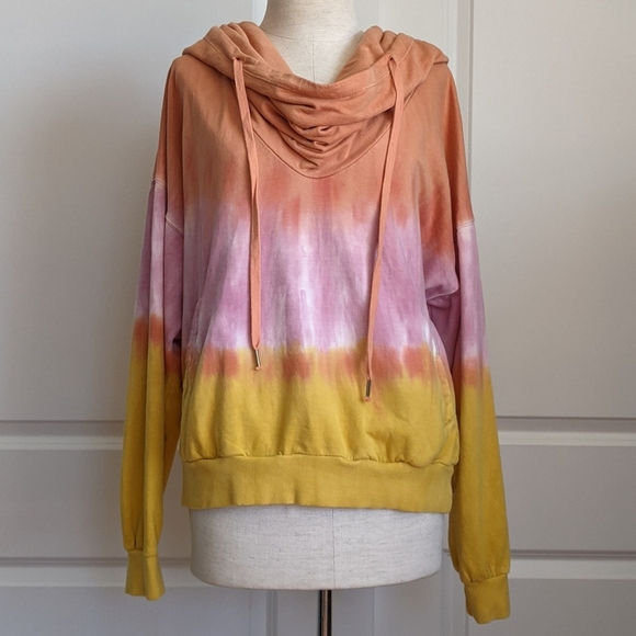 Young Fabulous & Broke Tops - Young Fabulous & Broke Pullover Hooded Cowl  Pockets Tie Dye Orange Pink L NWT